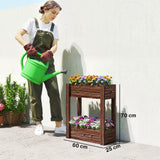 2-Tier Wooden Raised Planter with Liner, 60 x 25 x 70 cm