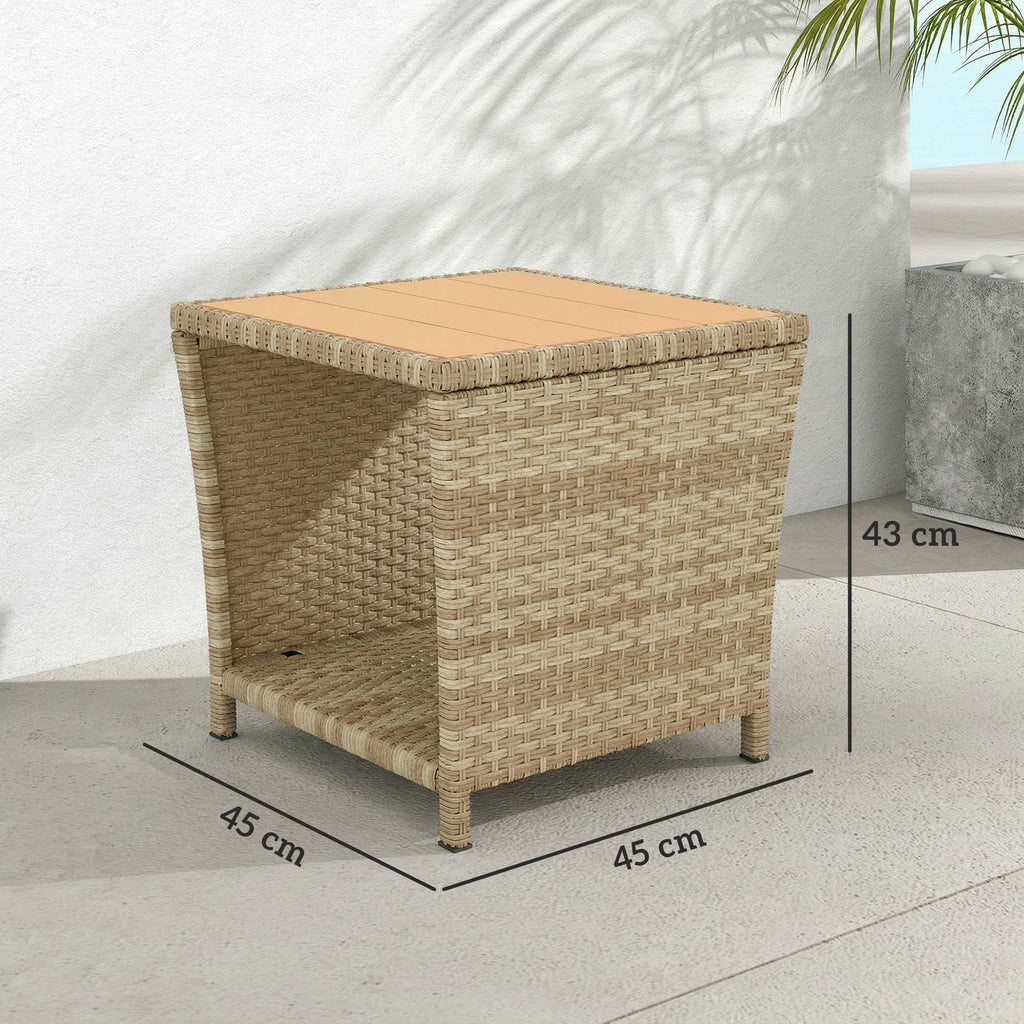 2-Tier PE Rattan Side Table with Storage Shelf, Khaki