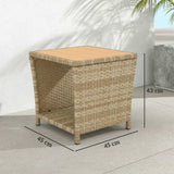 2-Tier PE Rattan Side Table with Storage Shelf, Khaki