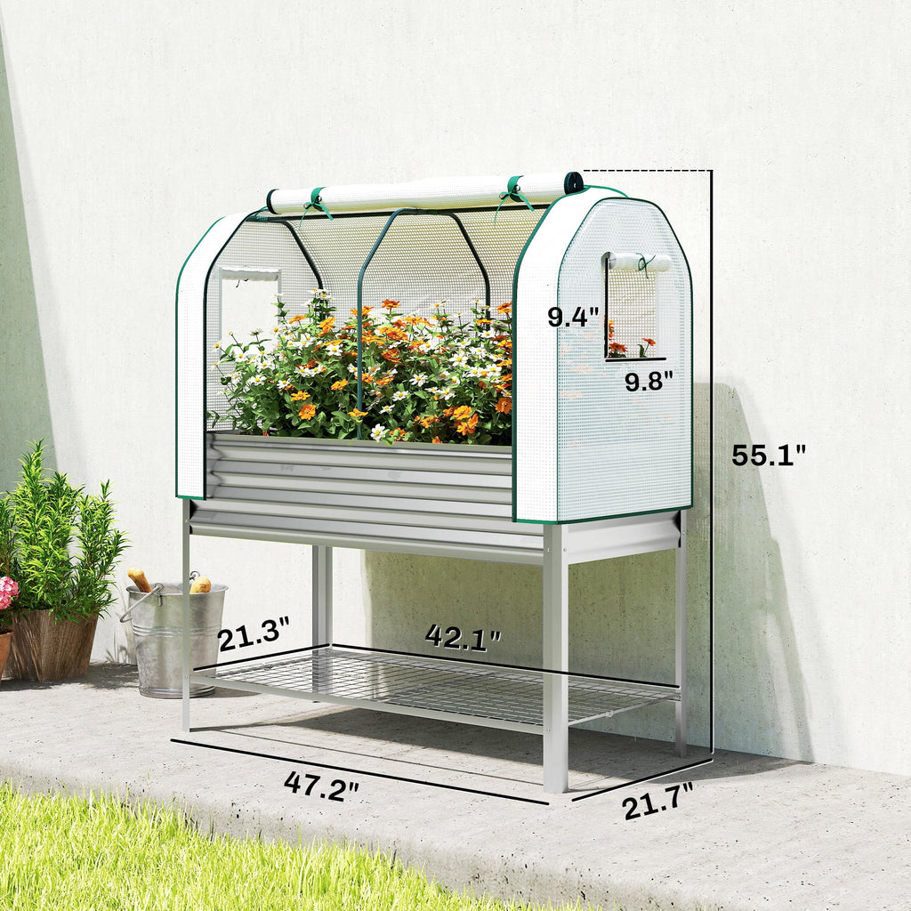 Galvanized Raised Garden Bed with Greenhouse Cover, Silver