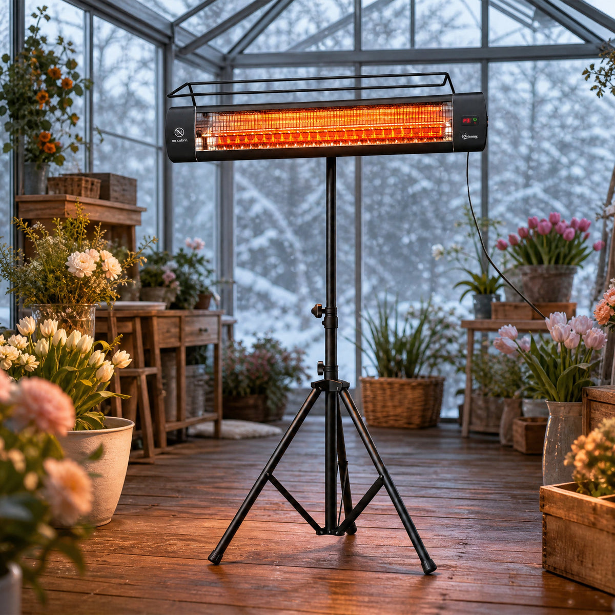 1500W Infrared Standing Patio Heater with Tripod, IP65, 3 Heat Levels, Black