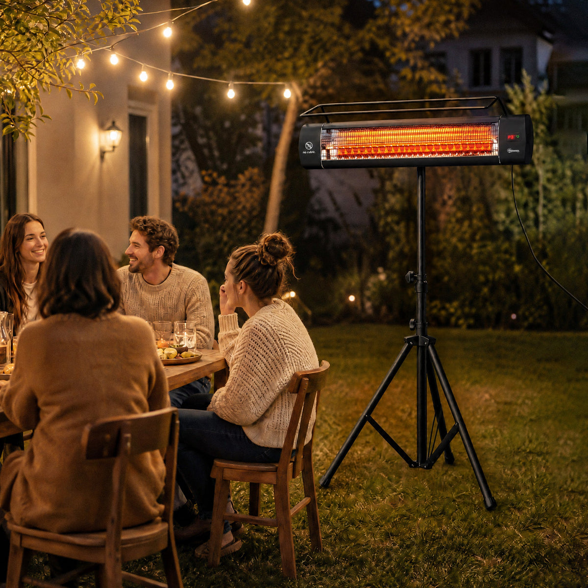 1500W Infrared Standing Patio Heater with Tripod, IP65, 3 Heat Levels, Black
