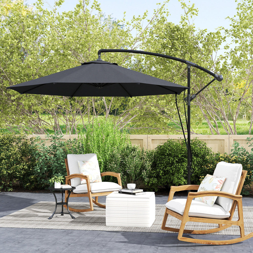9.5FT Cantilever Patio Umbrella with Cover, 360° Rotation and Cross Base, Grey