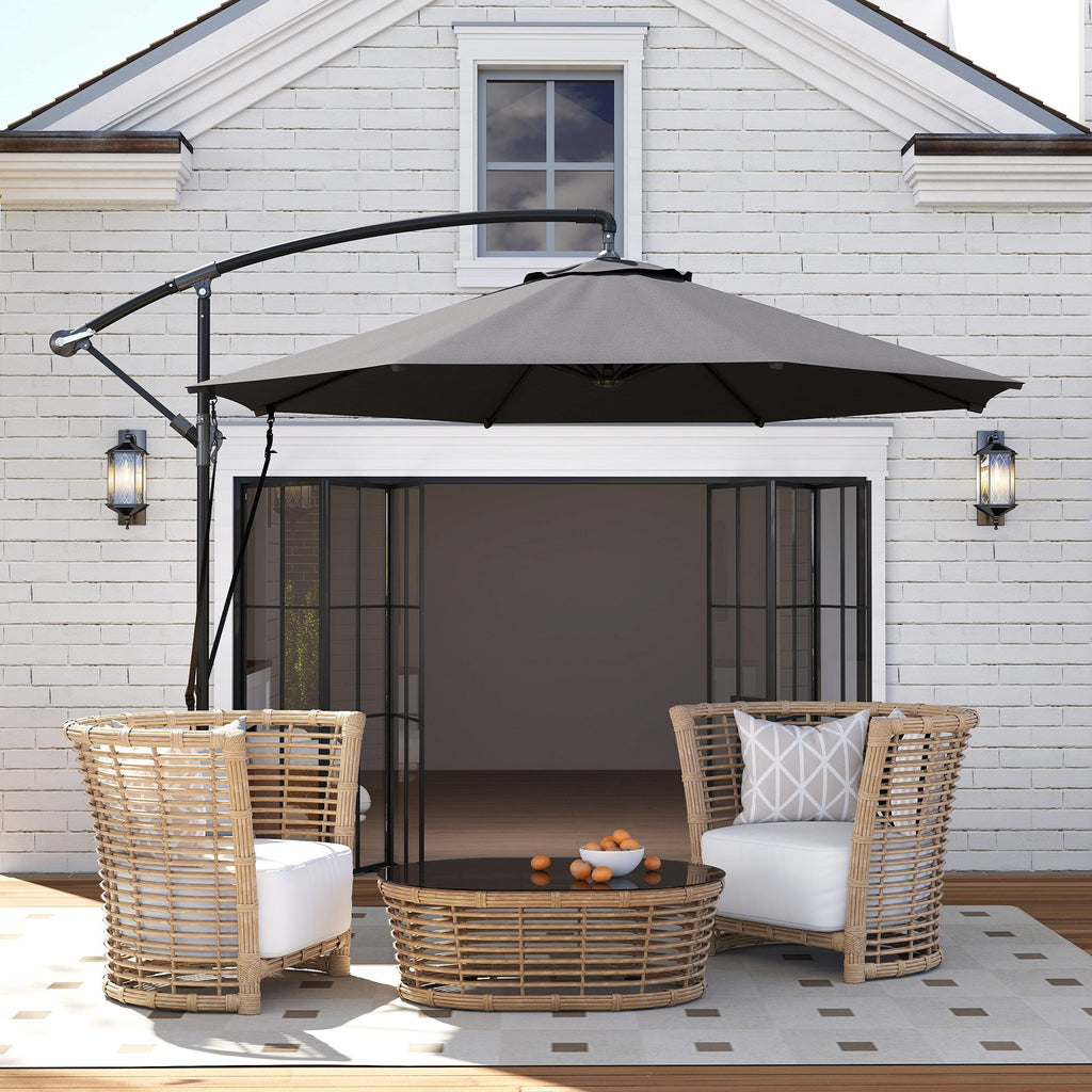 9.5FT Cantilever Patio Umbrella with Cover, 360° Rotation and Cross Base, Grey