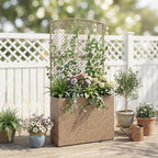 80 x 30 x 163 cm Rattan Raised Planter Box with Trellis and Liner, Light Grey