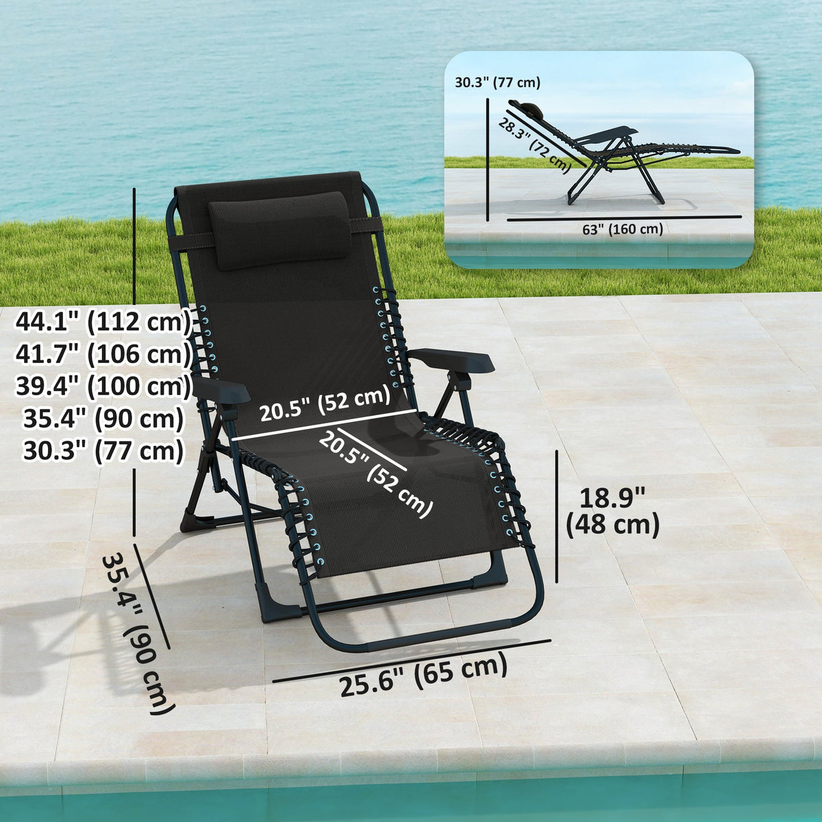 Zero Gravity Chair with 5-Position Backrest and Headrest, Black