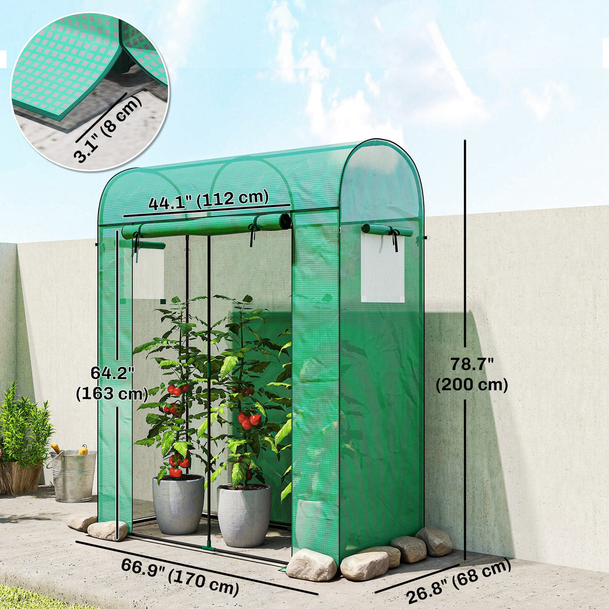 6' x 2' x 6.6' Mini Greenhouse with Roll-up Door, Green