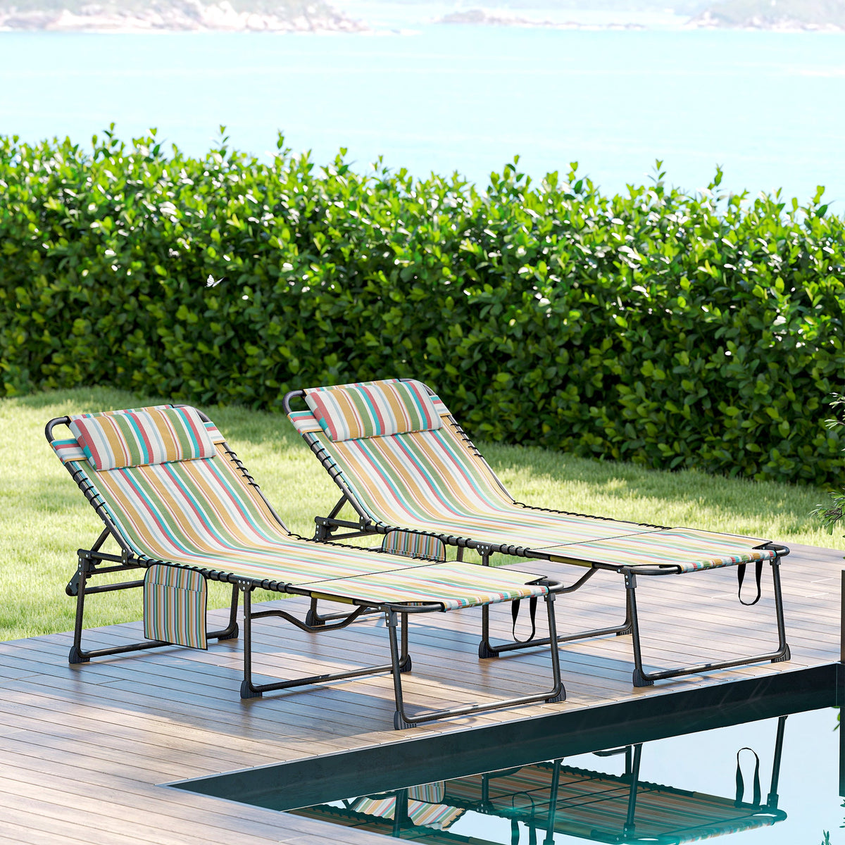 2-Piece Folding Chaise Lounge with Face Hole, Rainbow Striped