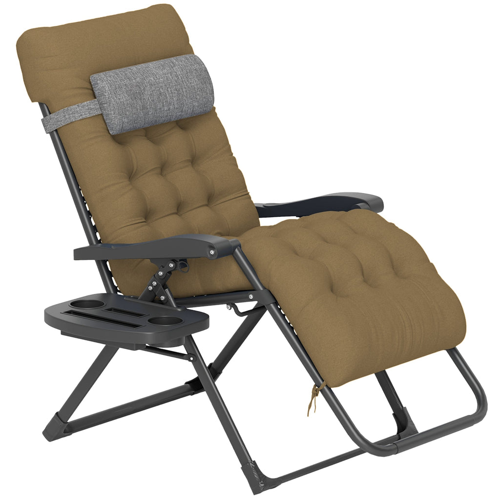 Padded Zero Gravity Chair with Cup Holder and Cushion, Light Khaki