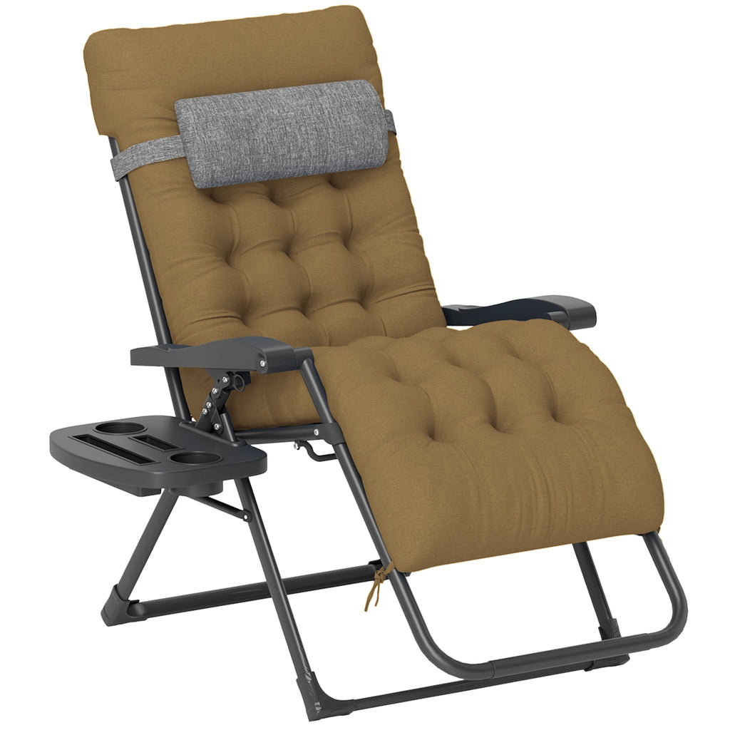 Padded Zero Gravity Chair with Cup Holder and Cushion, Light Khaki