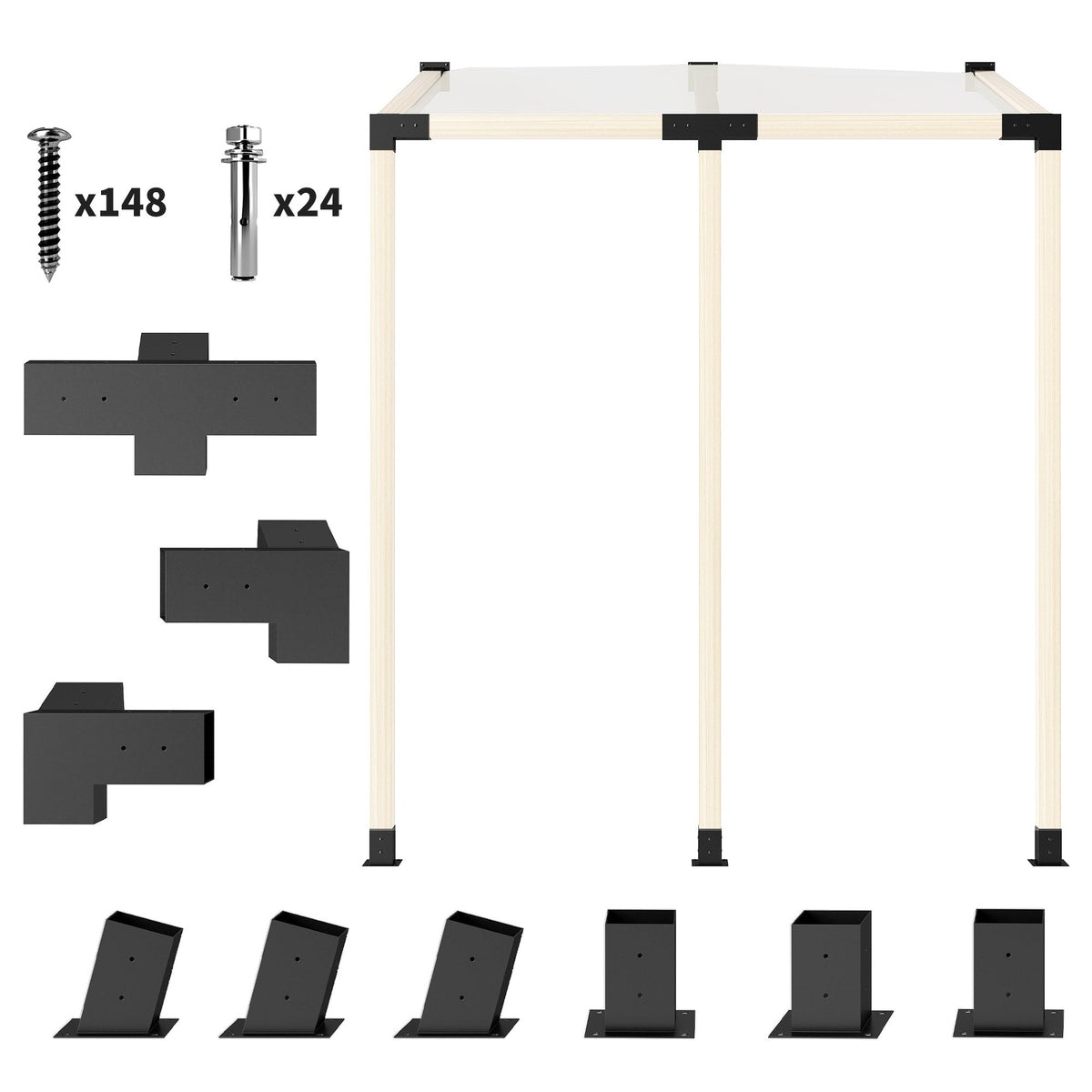 9 PCS Pergola Bracket Kit for 4" x 4" Lumber, Black