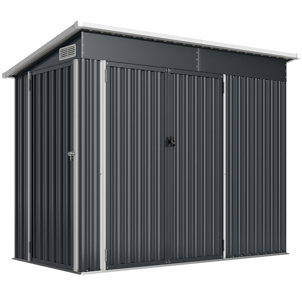 7.5' x 4.3' Metal Outdoor Storage Shed with Lockable Doors, Dark Grey