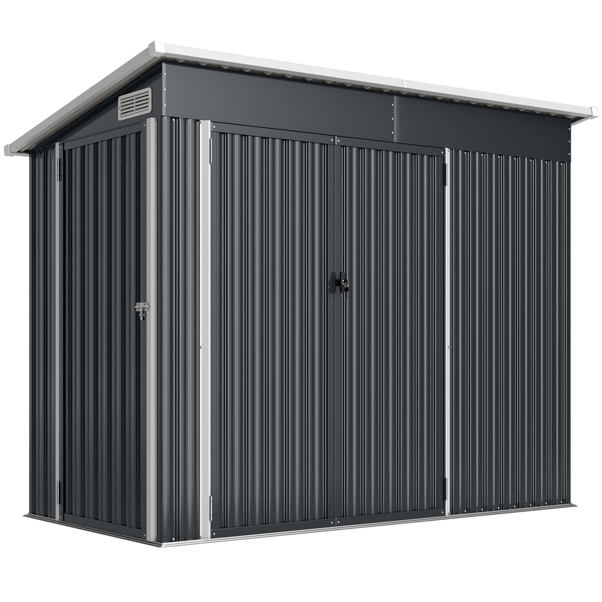 7.5' x 4.3' Metal Outdoor Storage Shed with Lockable Doors, Dark Grey