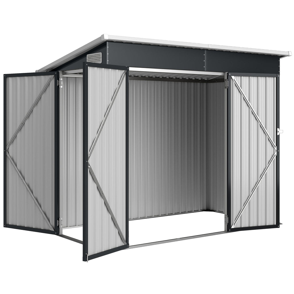 7.5' x 4.3' Metal Outdoor Storage Shed with Lockable Doors, Dark Grey