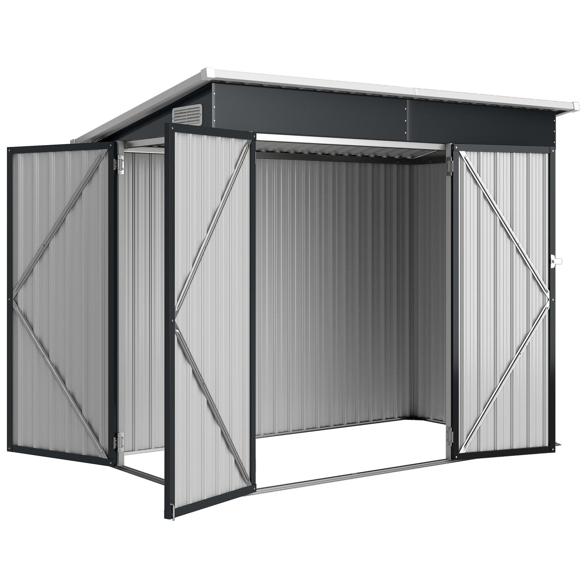 7.5' x 4.3' Metal Outdoor Storage Shed with Lockable Doors, Dark Grey
