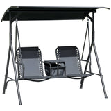 2 Person Porch Swing with Pivot Table, Cup Holder and Canopy, Black