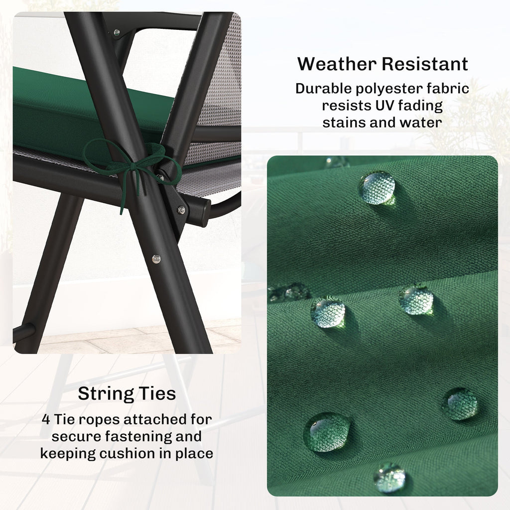 Set of 6 Chair Cushion Seat Pads with Straps, Green