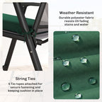 Set of 6 Chair Cushion Seat Pads with Straps, Green