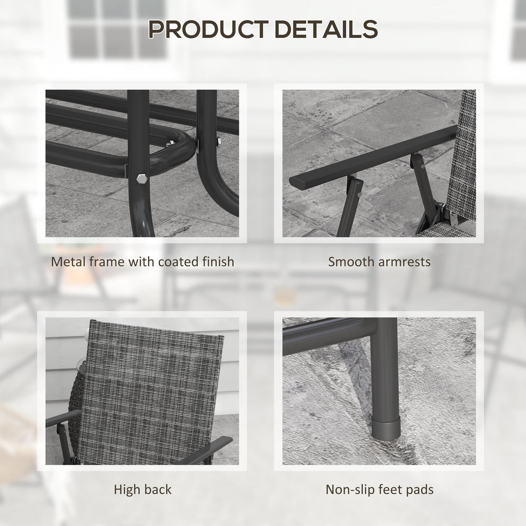 4pc Patio Furniture Set with Foldable Chairs, Loveseat and Glass Table, Mixed Grey
