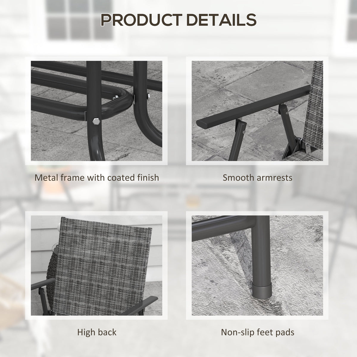 4pc Patio Furniture Set with Foldable Chairs, Loveseat and Glass Table, Mixed Grey