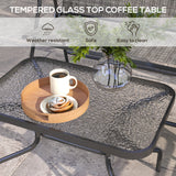 4pc Patio Furniture Set with Foldable Chairs, Loveseat and Glass Table, Mixed Grey