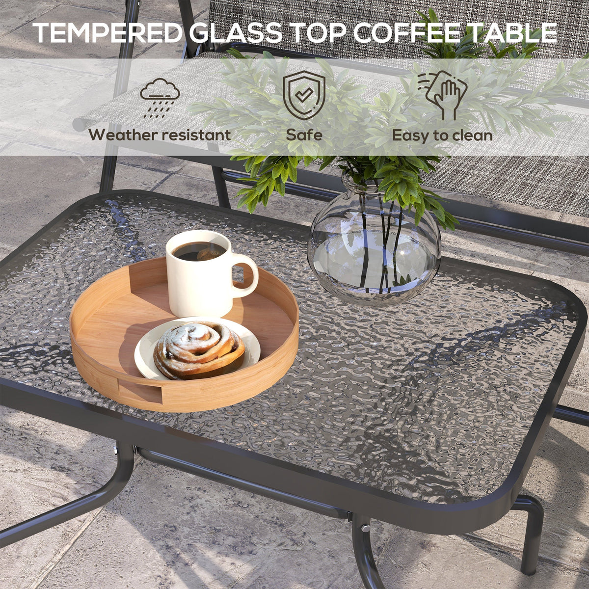 4pc Patio Furniture Set with Foldable Chairs, Loveseat and Glass Table, Mixed Grey