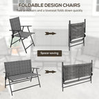 4pc Patio Furniture Set with Foldable Chairs, Loveseat and Glass Table, Mixed Grey