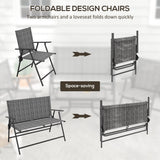 4pc Patio Furniture Set with Foldable Chairs, Loveseat and Glass Table, Mixed Grey