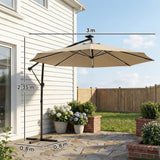3 m Cantilever Parasol with Solar LED Light, Cover & 360° Rotation, Khaki