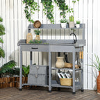 Potting Bench Table with Drawer, Removable Sink, Shelves and Hooks