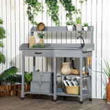Potting Bench Table with Drawer, Removable Sink, Shelves and Hooks