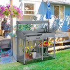 Potting Bench Table with Drawer, Removable Sink, Shelves and Hooks