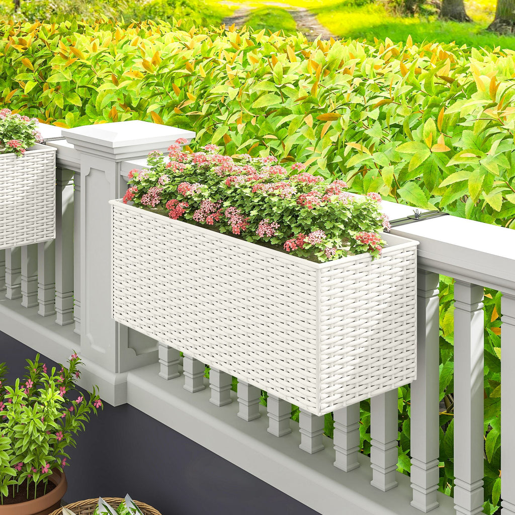 2 Pack 20" Railing Planter Boxes with Hooks and Drainage, White