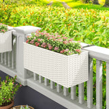 2 Pack 20" Railing Planter Boxes with Hooks and Drainage, White