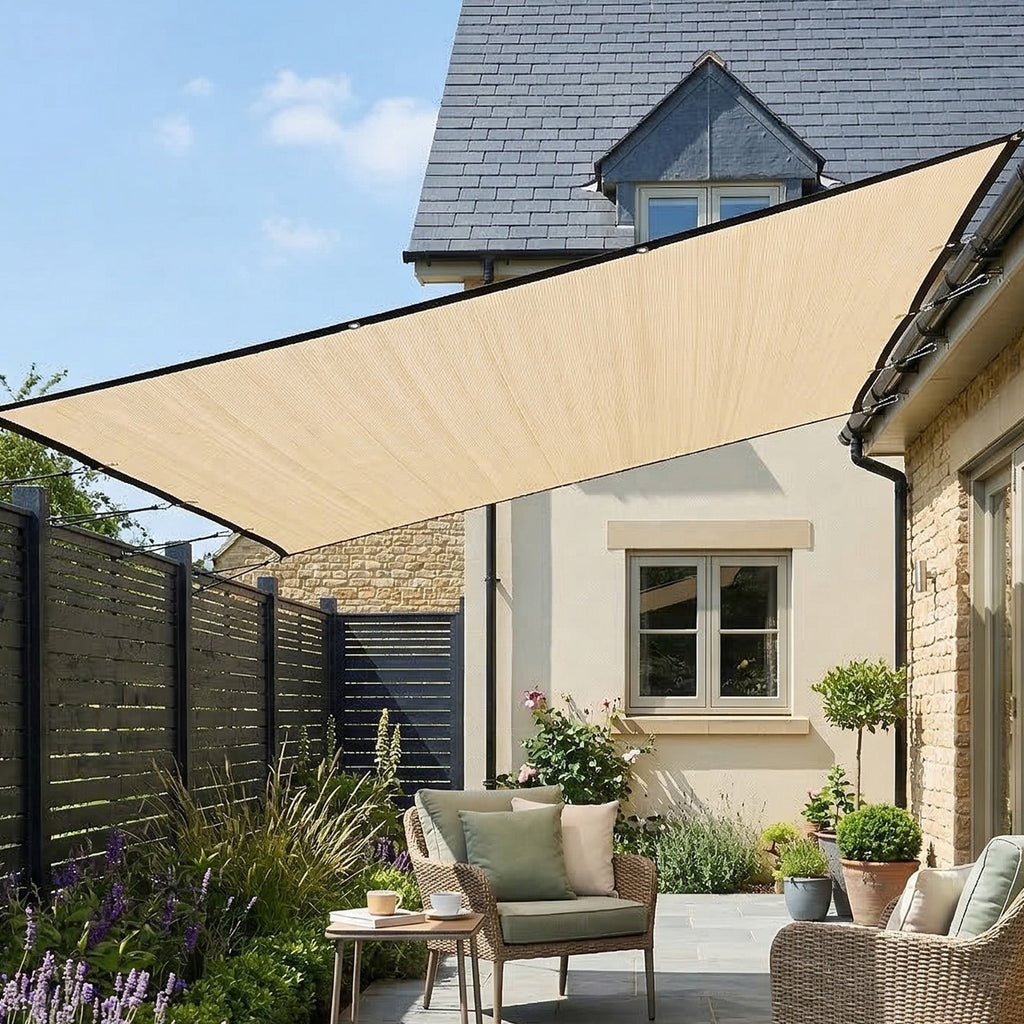 Rectangle Shade Sail 3 x 3.6 m Beige with SS Eyelets & Bungee Cords, UV-blocking