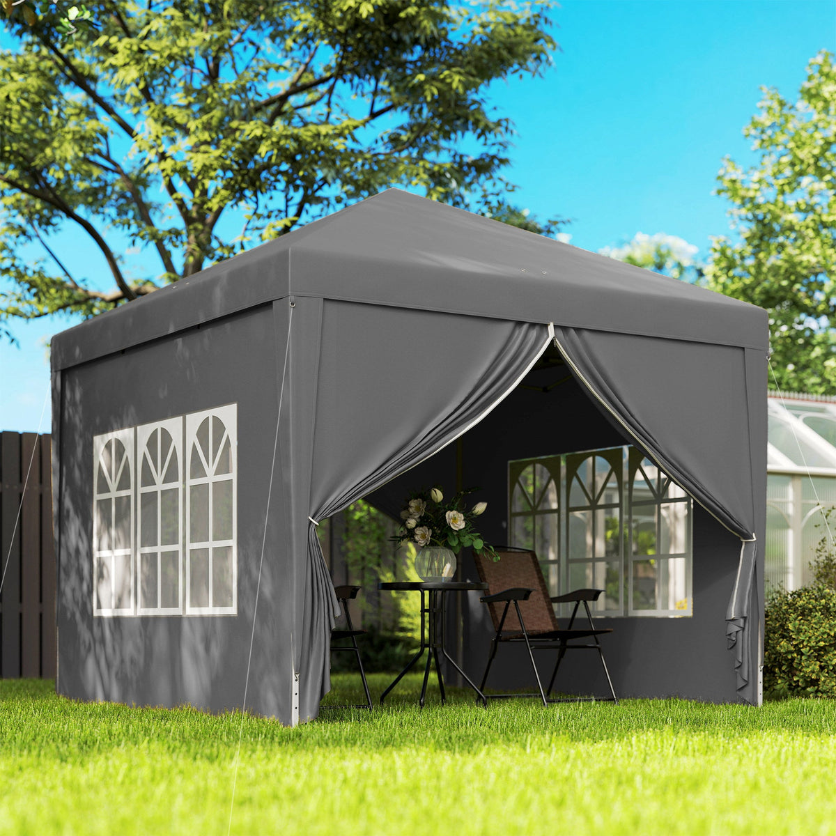 10' x 10' Pop-Up Party Tent Canopy with Carrying Bag, Grey