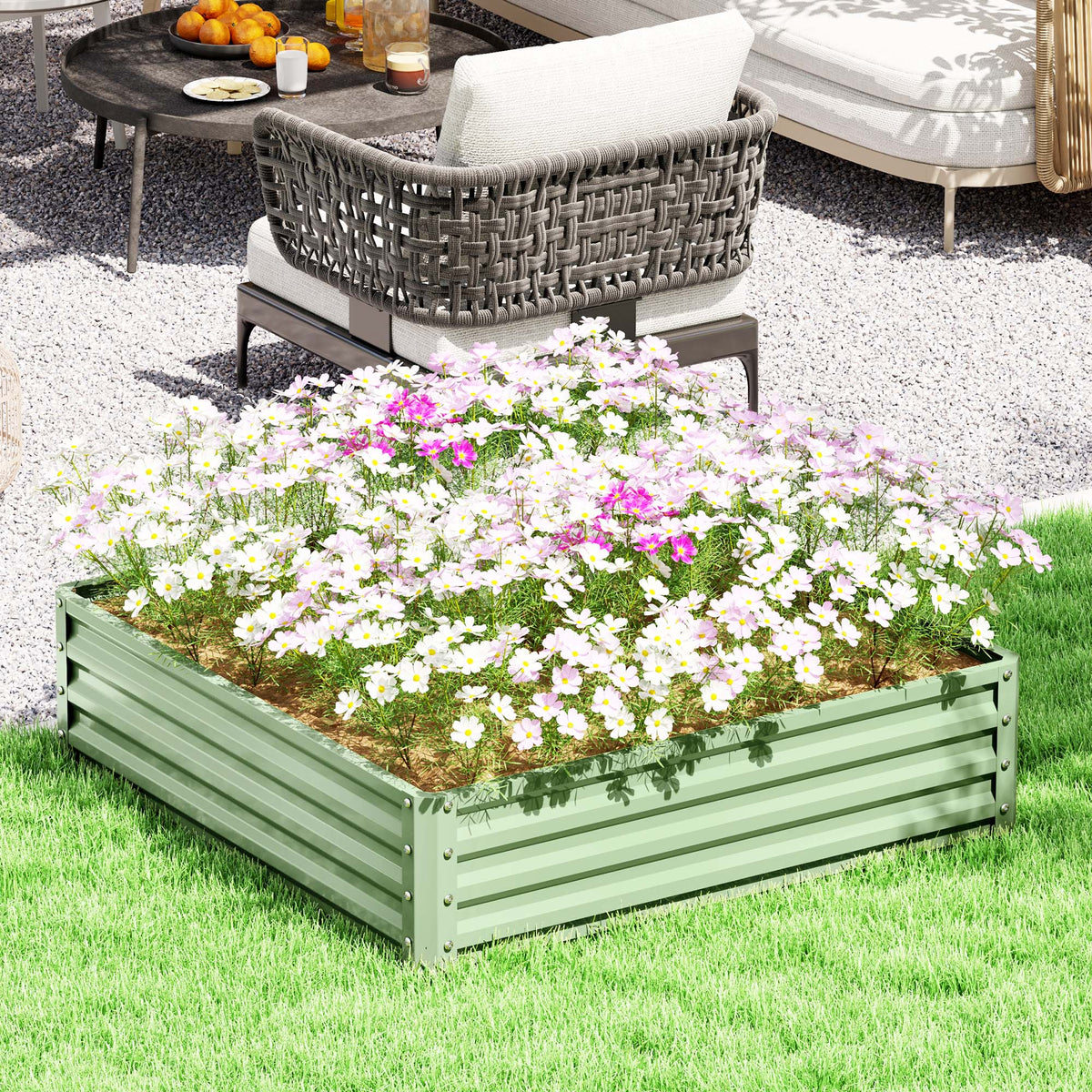 4' x 4' x 1' Galvanized Raised Garden Bed for Vegetables, Light Green