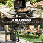 2 Burner Gas Grill with Wheels, Side Tables and Cast Iron Grates, Black