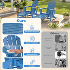 2 Piece Folding Adirondack Chairs with Ottoman and Cup Holder, Blue