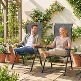 Set of 2 Folding Patio Chairs with Footrest and 5-Position Recline, Dark Grey