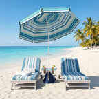 6 ft Portable Beach Umbrella with Foldable Table and Cup Holders, Dark Blue