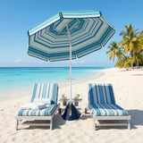 6 ft Portable Beach Umbrella with Foldable Table and Cup Holders, Dark Blue