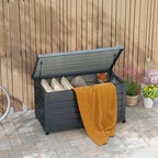 82 Gallon Galvanized Steel Deck Box with Wheels and Handles, Dark Grey