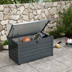 82 Gallon Galvanized Steel Deck Box with Wheels and Handles, Dark Grey