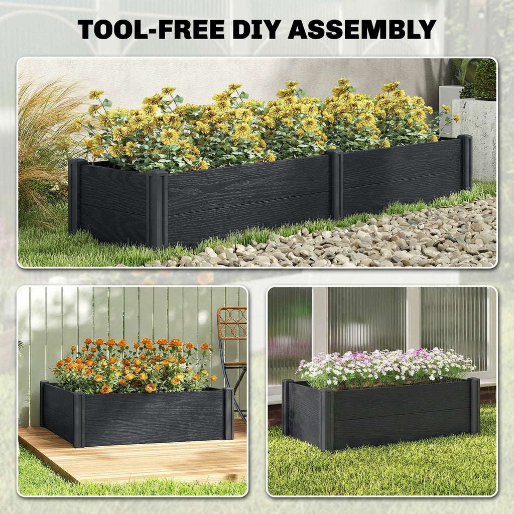 6.5 x 2 x 1ft Vinyl Raised Garden Bed with Divider, Grey Wood Effect