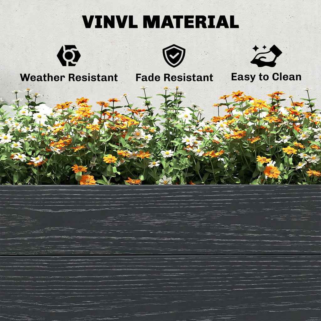 6.5 x 2 x 1ft Vinyl Raised Garden Bed with Divider, Grey Wood Effect