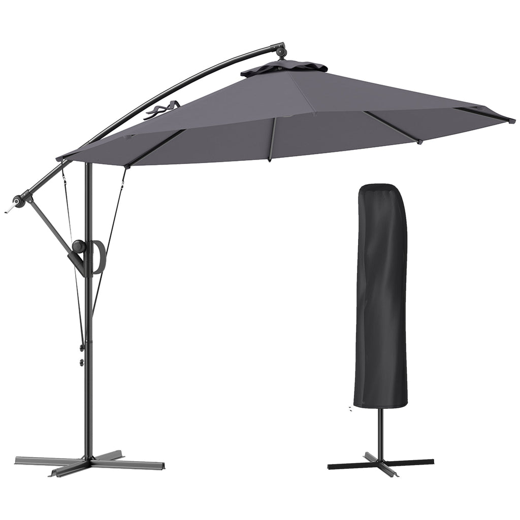 118.1" Offset Patio Umbrella with Cover, Tilt and Wind Strap, Grey