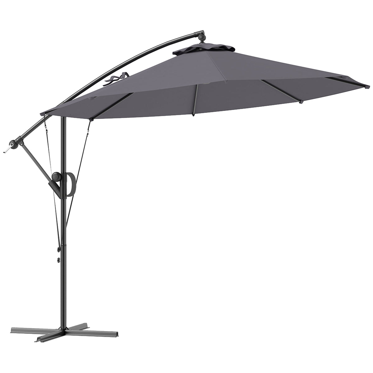 118.1" Offset Patio Umbrella with Cover, Tilt and Wind Strap, Grey