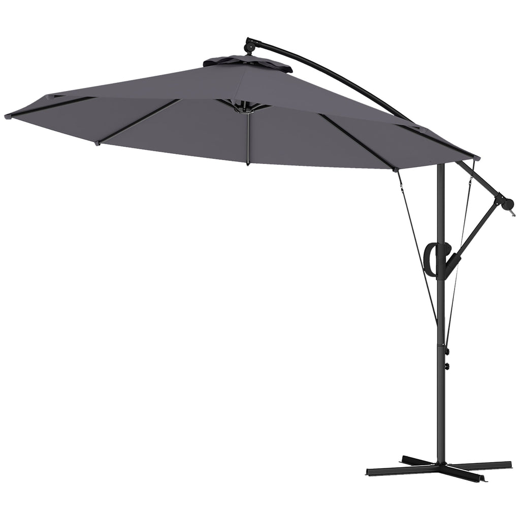 118.1" Offset Patio Umbrella with Cover, Tilt and Wind Strap, Grey