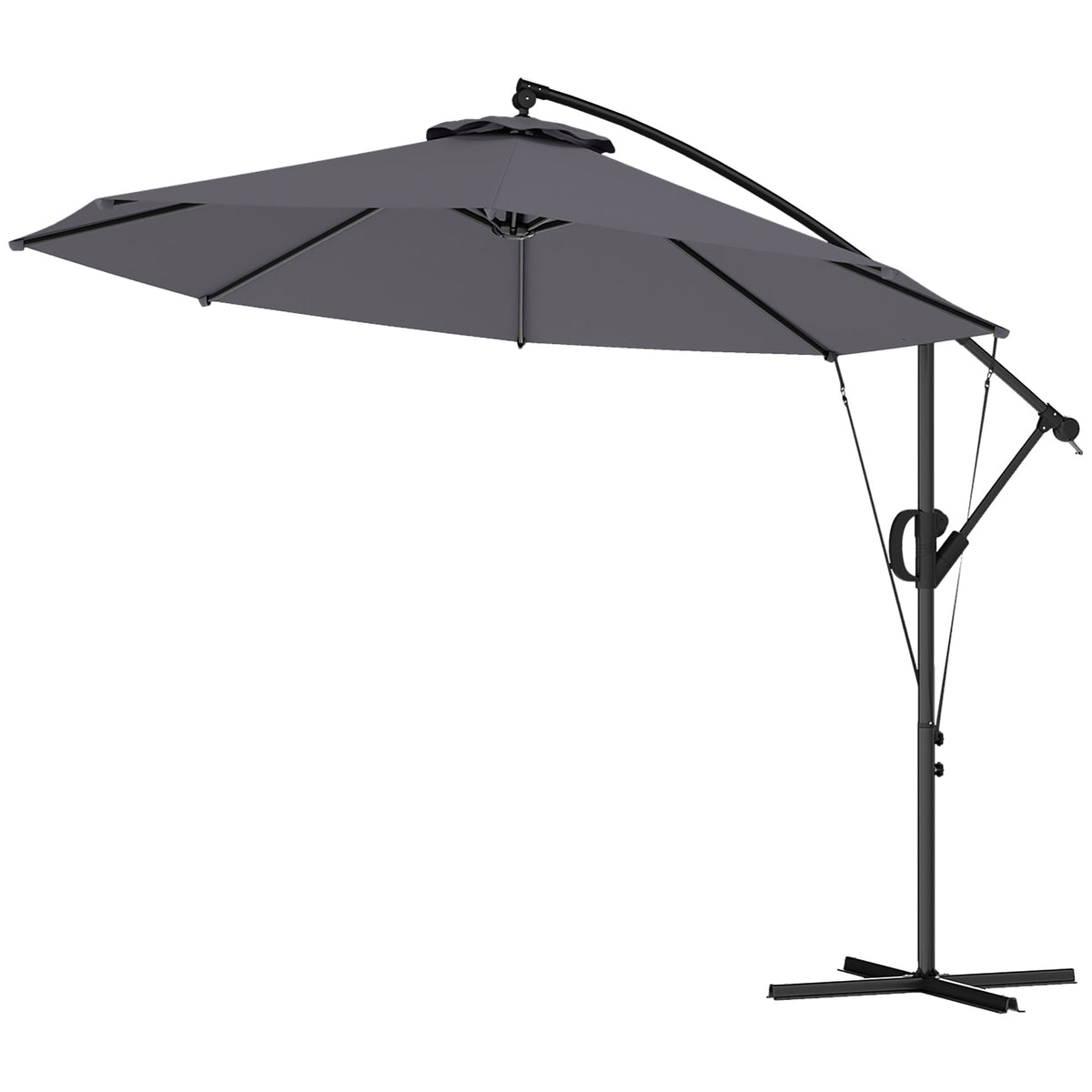 118.1" Offset Patio Umbrella with Cover, Tilt and Wind Strap, Grey